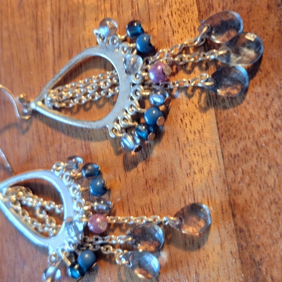 Chandelier Silver and Blue Teardrop Earrings with Cascading Chains - Picture 5 of 8